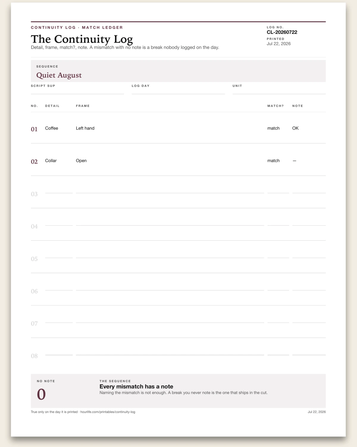 The Continuity Log alt style preview