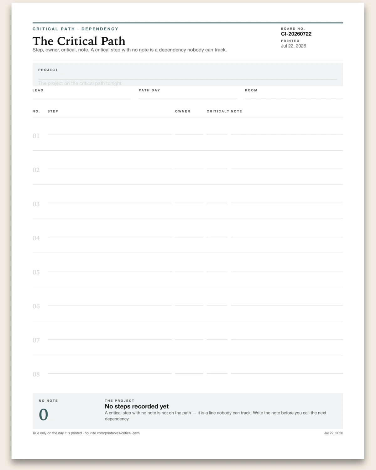 The Critical Path blank layout preview