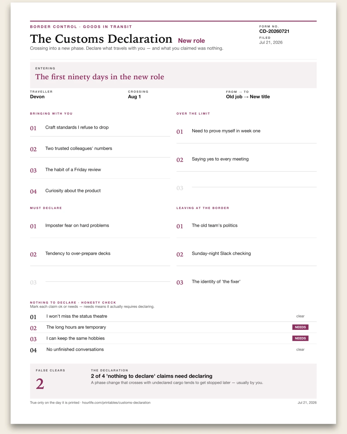 The Customs Declaration filled example preview