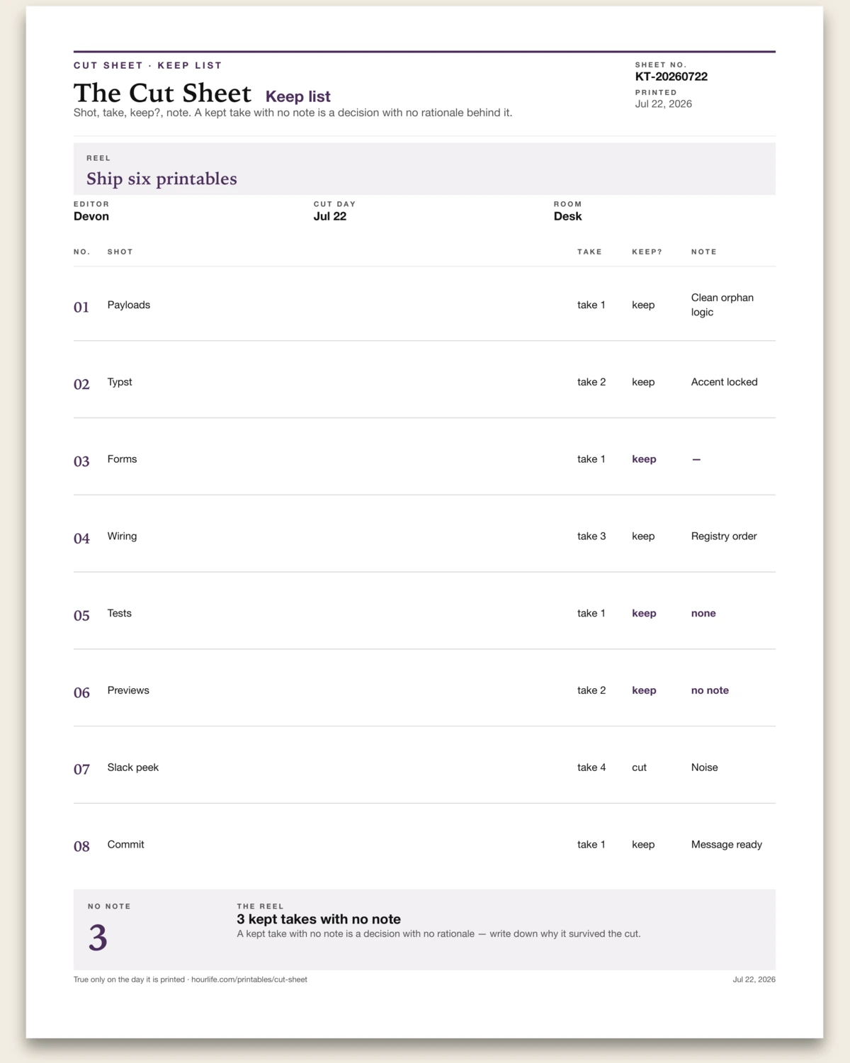 The Cut Sheet filled example preview