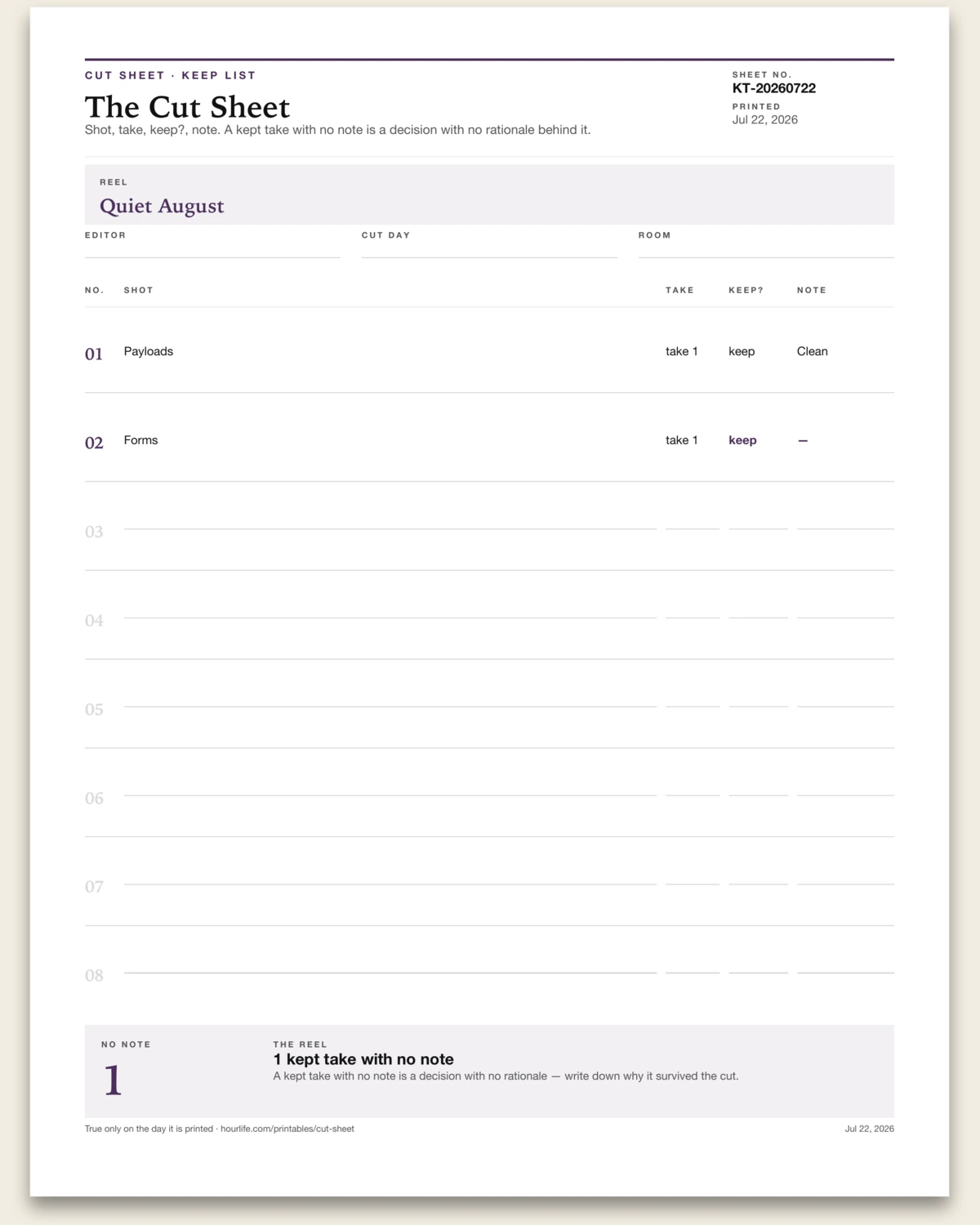 The Cut Sheet alt style preview