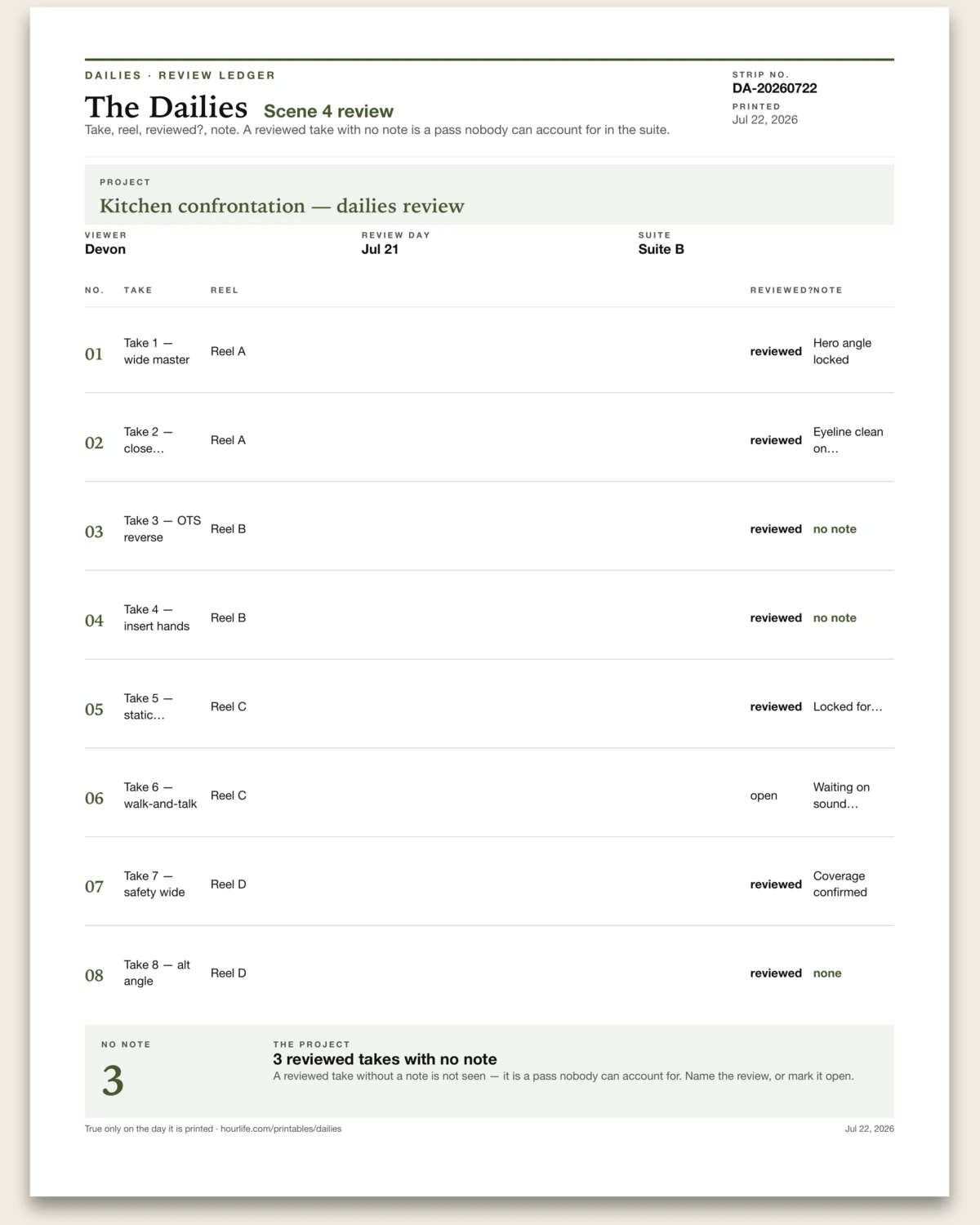 The Dailies filled example preview