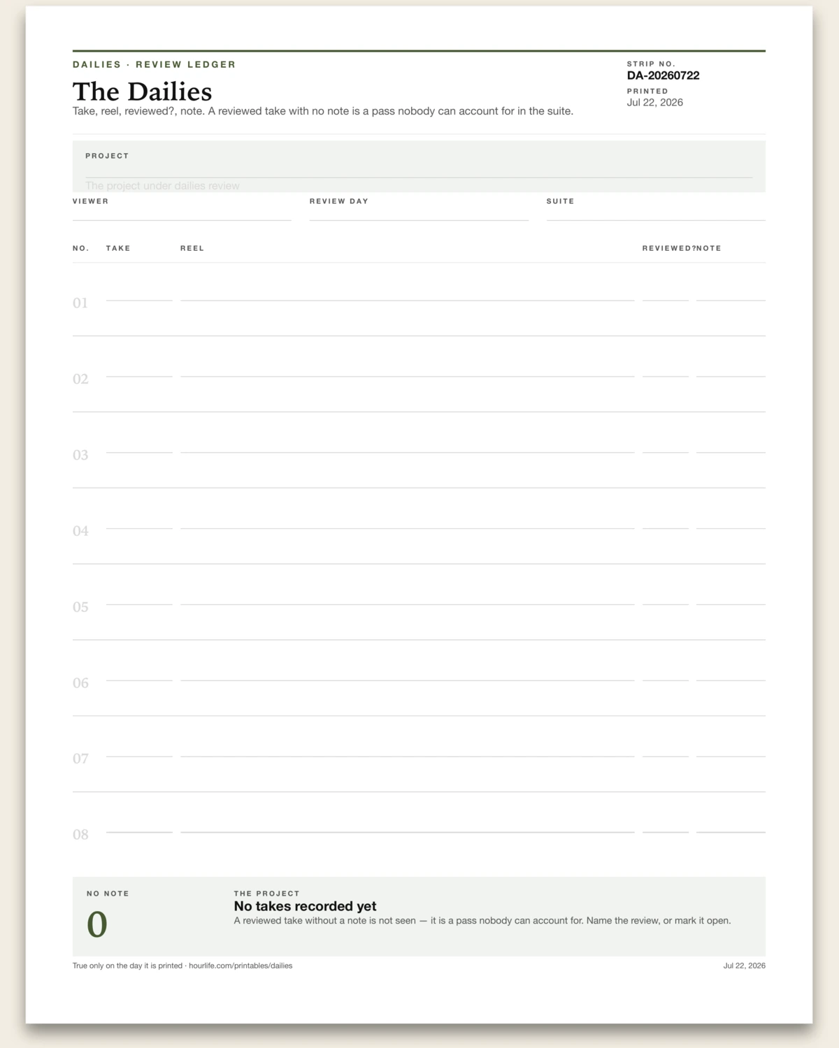 The Dailies blank layout preview