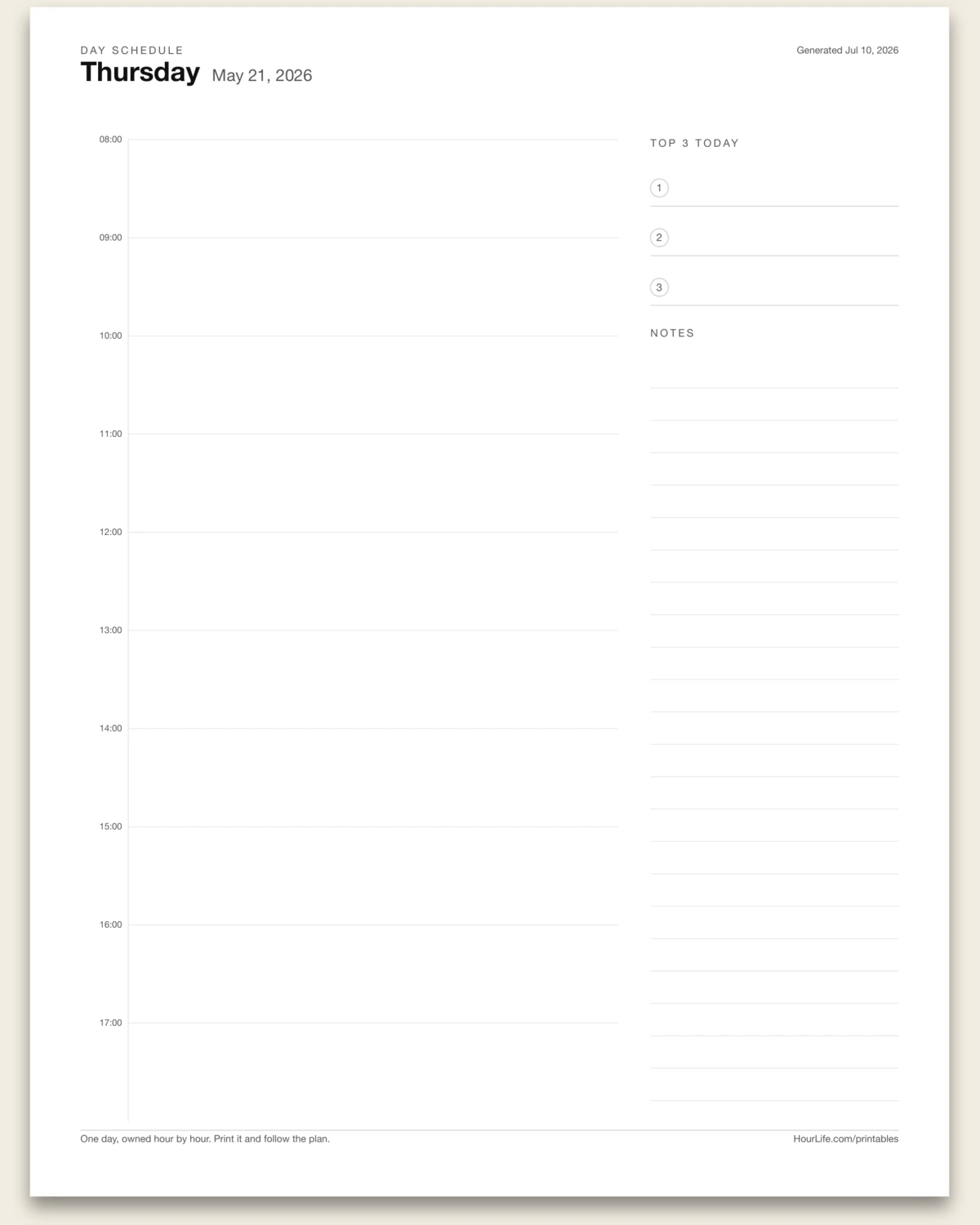 Day Schedule blank layout preview