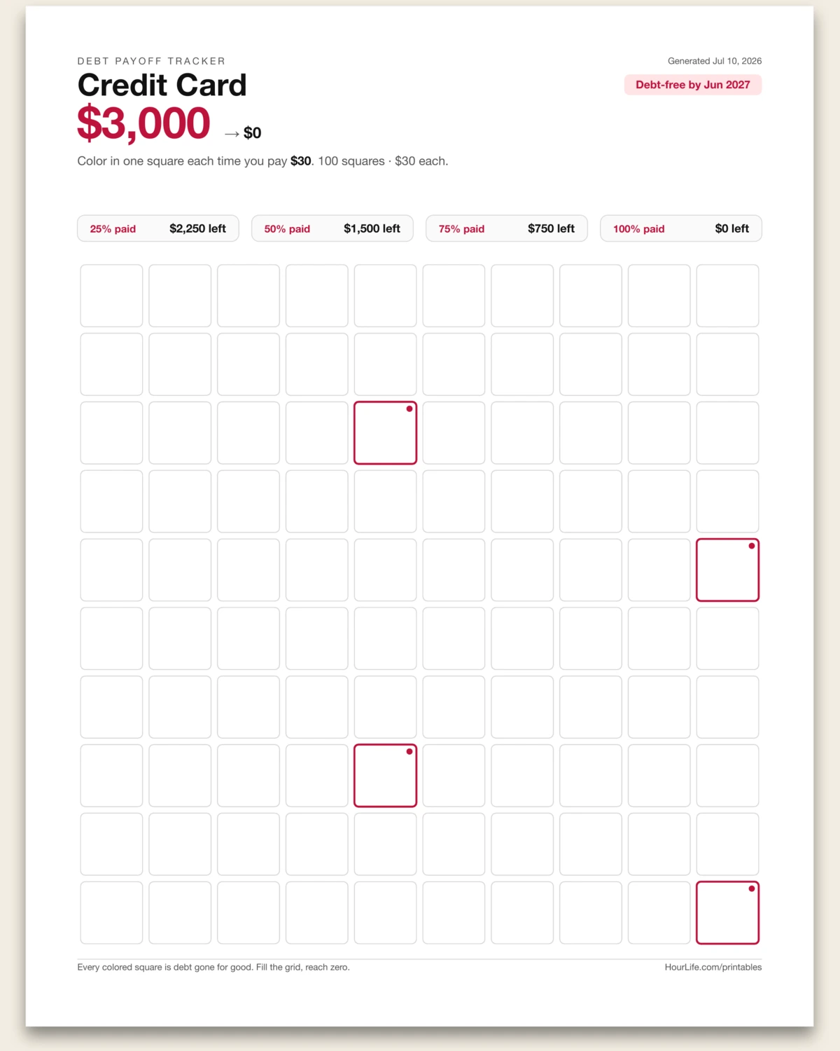 Debt Payoff Tracker filled example preview
