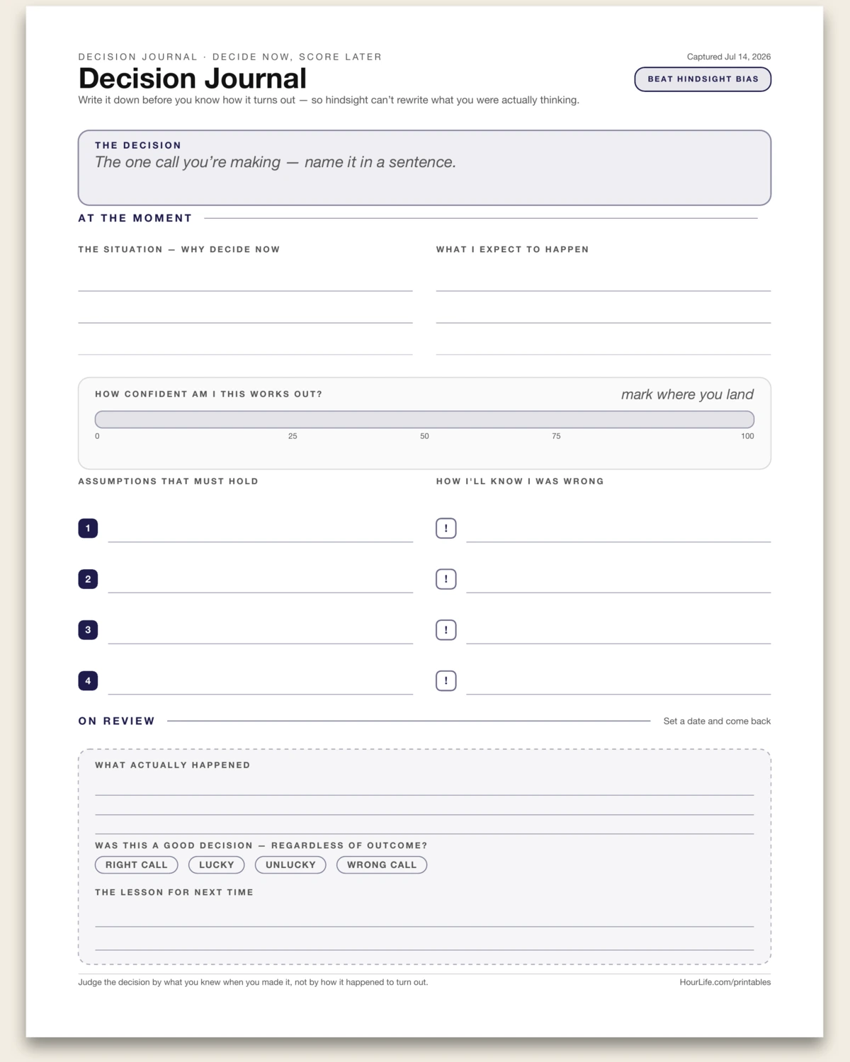 Decision Journal blank layout preview