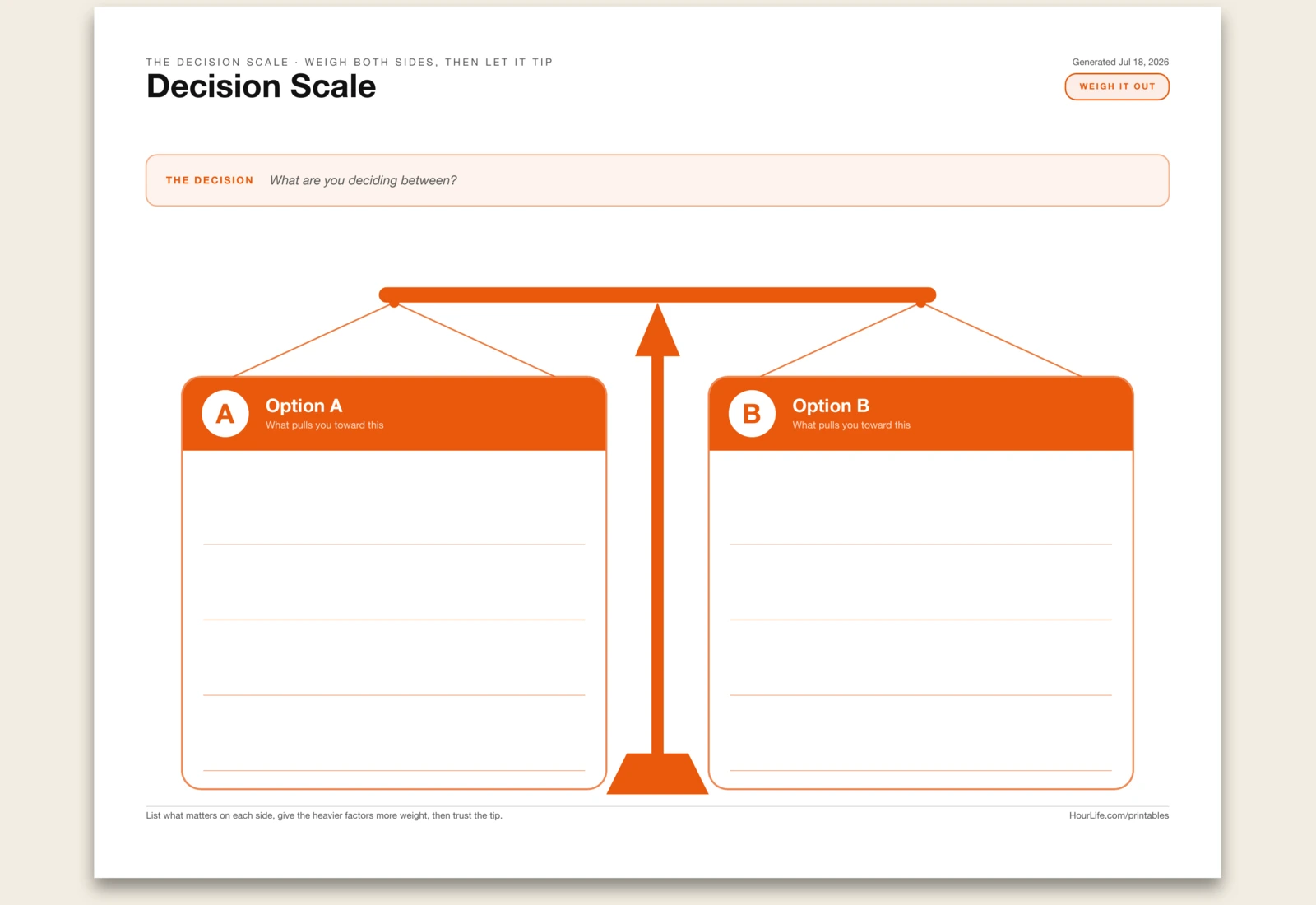Decision Scale blank layout preview