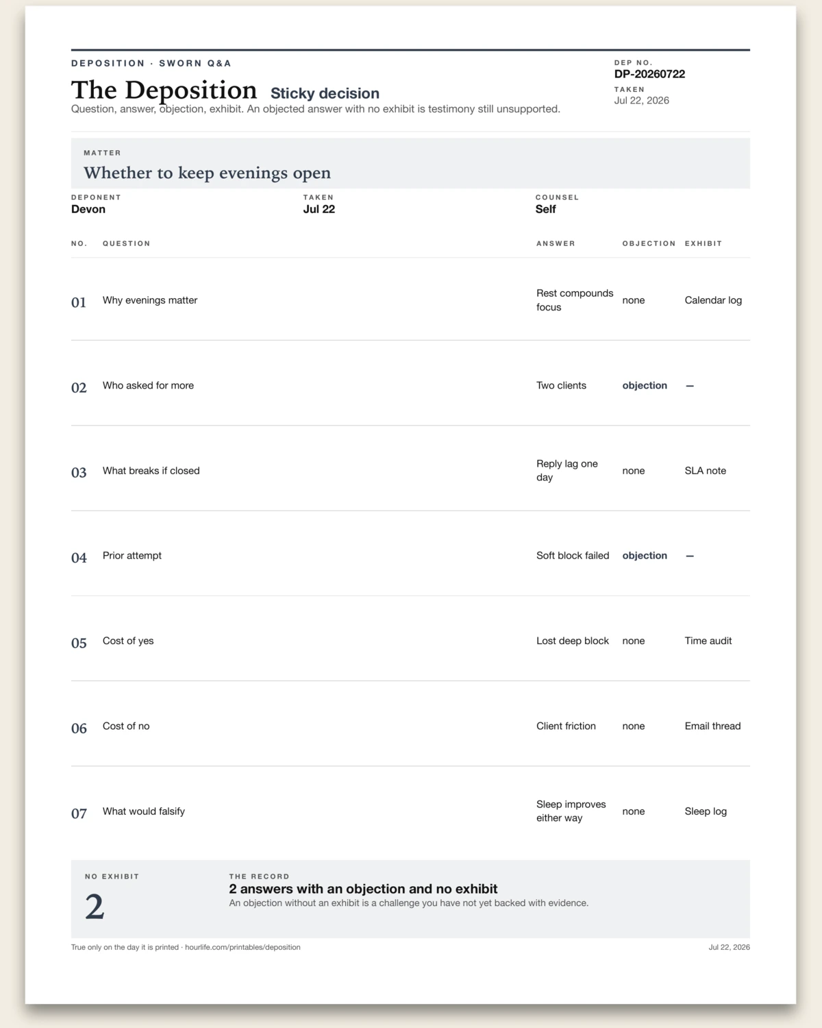 The Deposition filled example preview