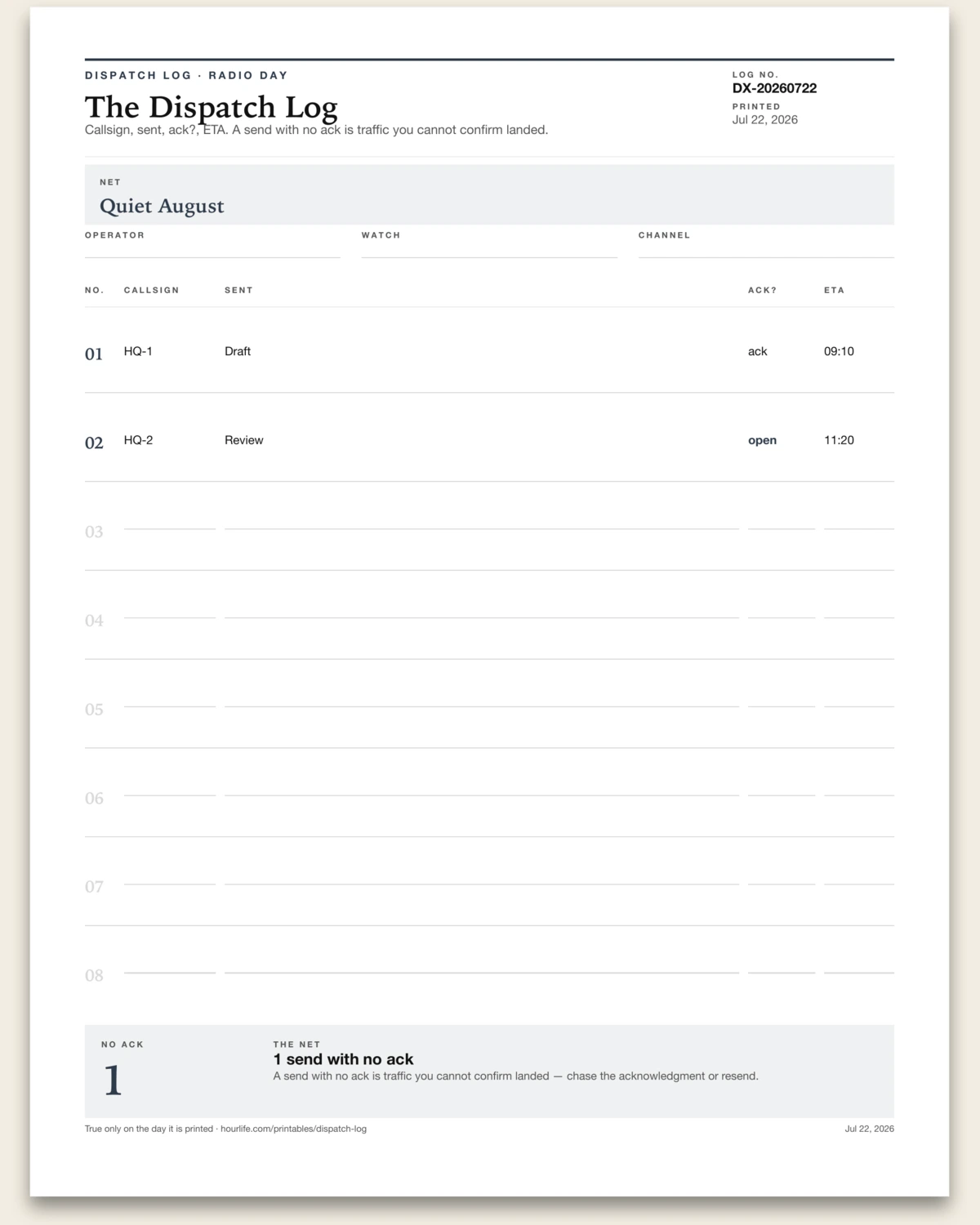 The Dispatch Log alt style preview