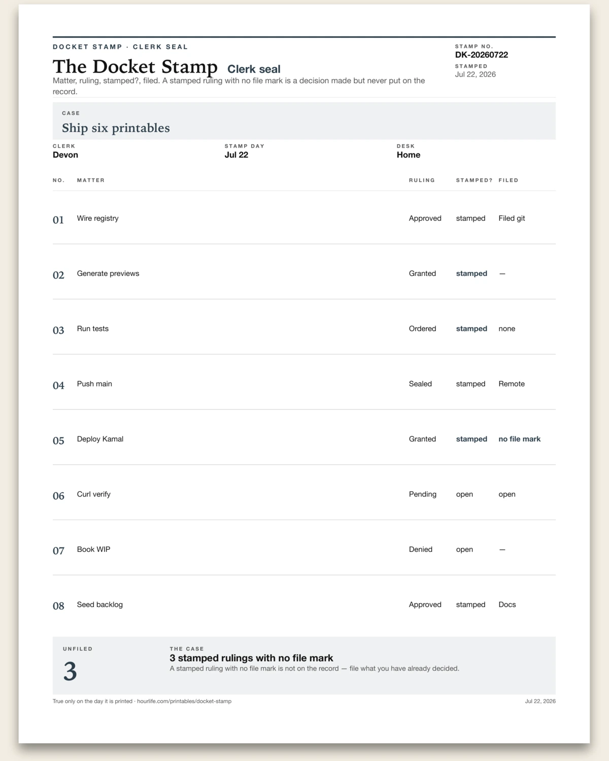 The Docket Stamp filled example preview