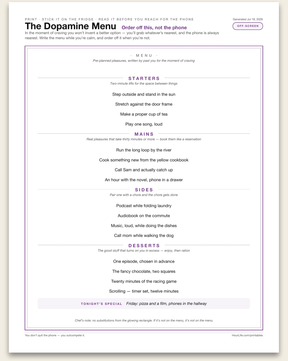 The Dopamine Menu filled example preview