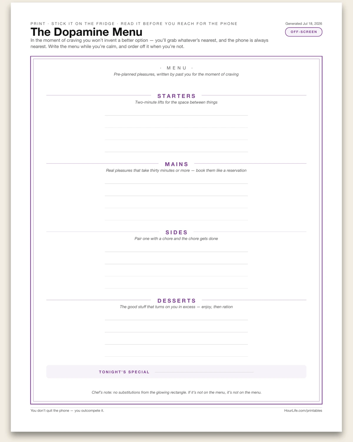 The Dopamine Menu blank layout preview