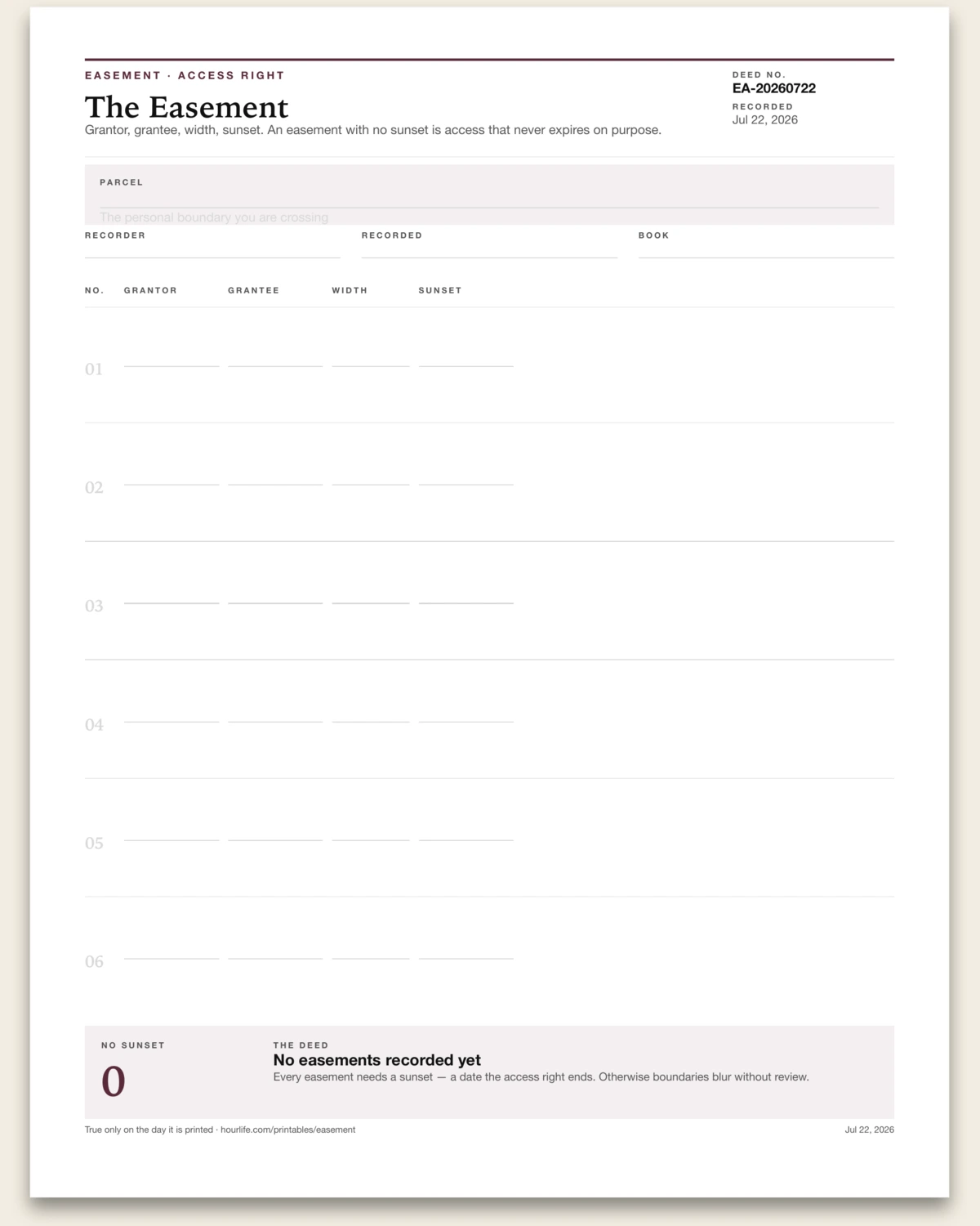 The Easement blank layout preview