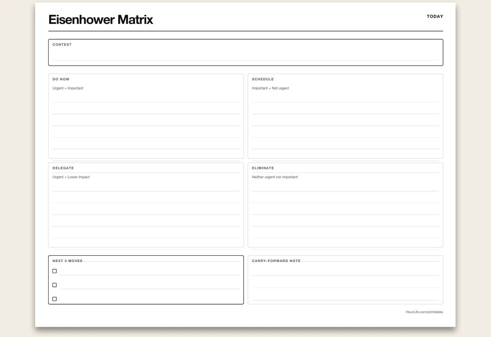 Eisenhower Matrix blank layout preview