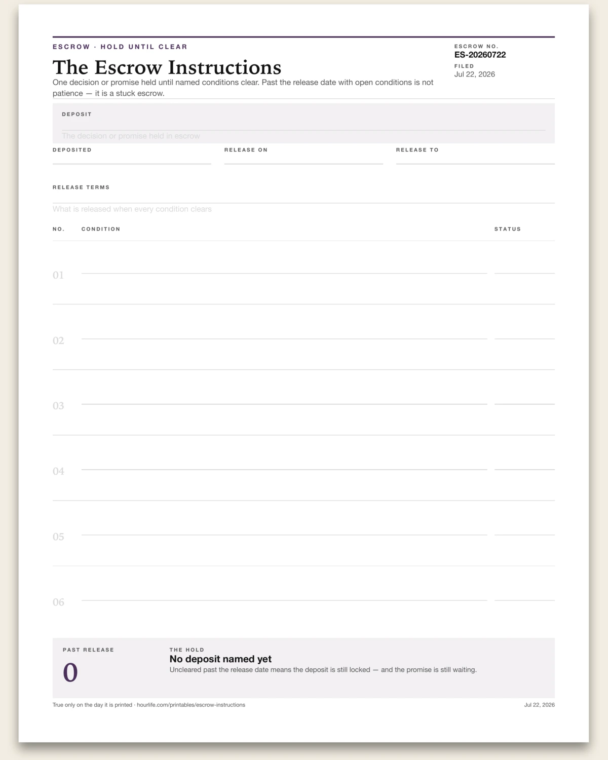 The Escrow Instructions blank layout preview