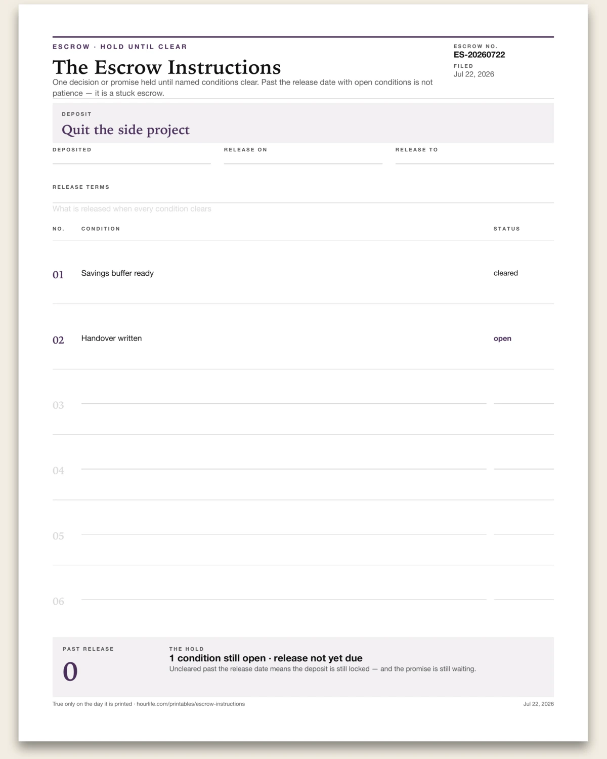 The Escrow Instructions alt style preview