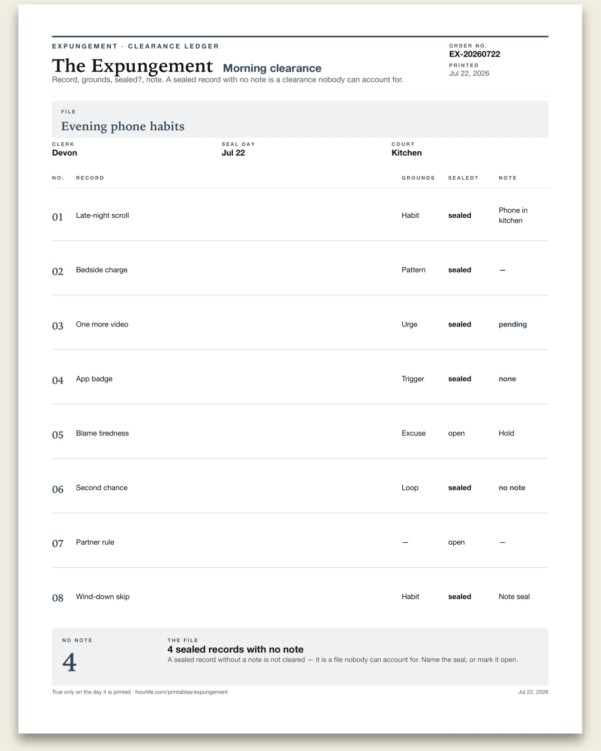 The Expungement filled example preview