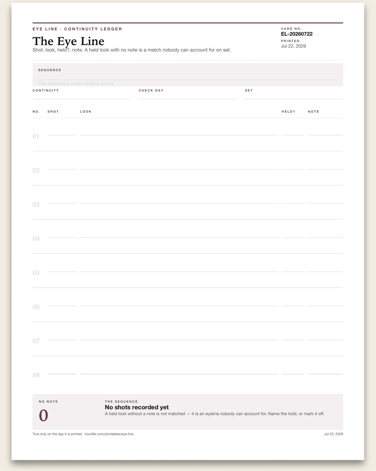 The Eye Line blank layout preview