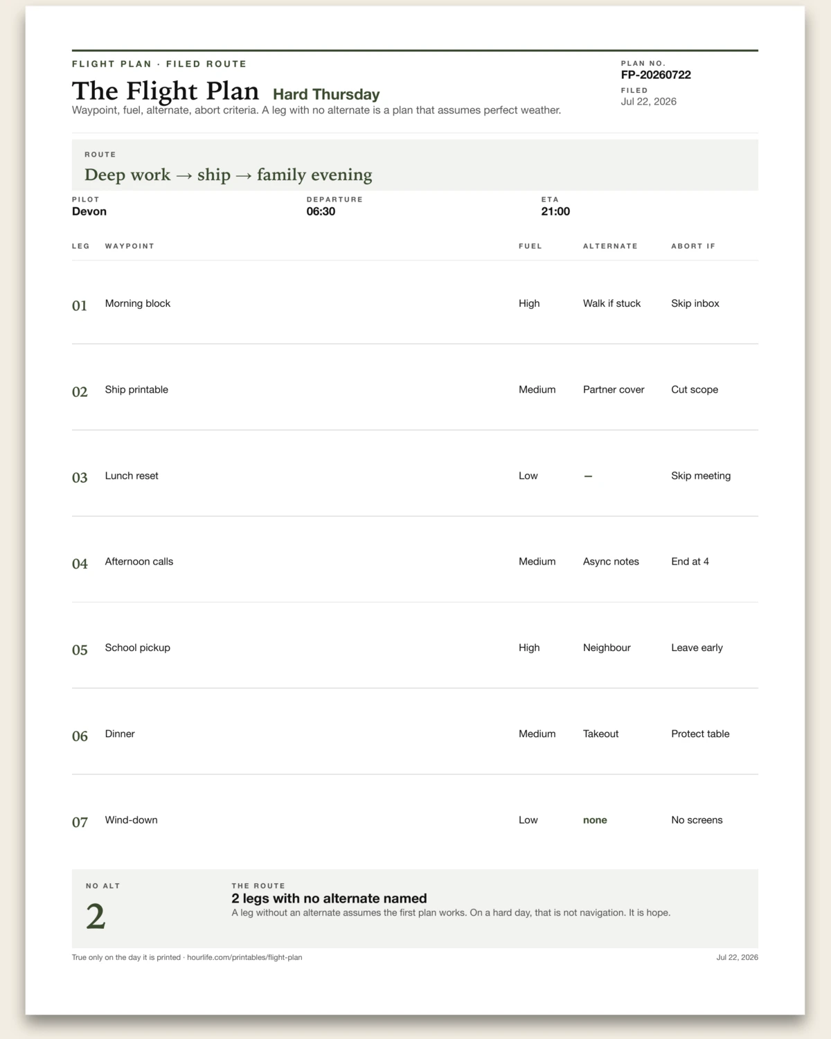 The Flight Plan filled example preview