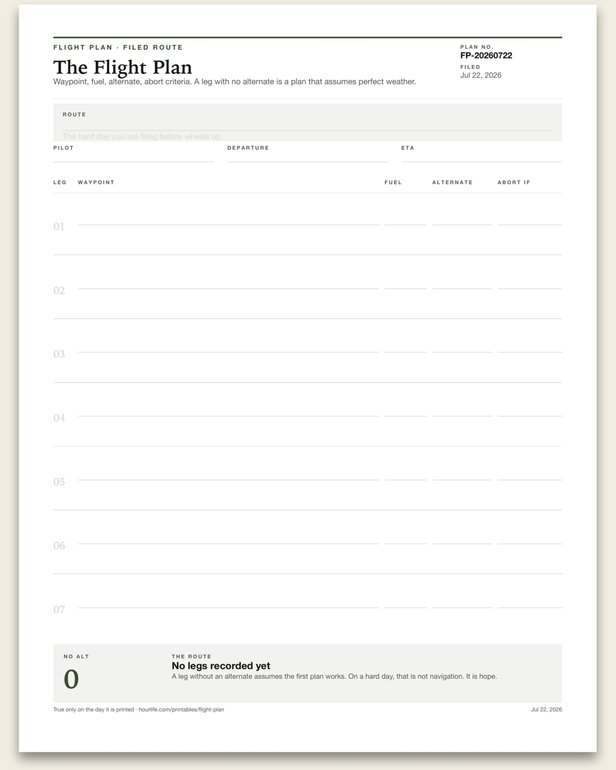 The Flight Plan blank layout preview