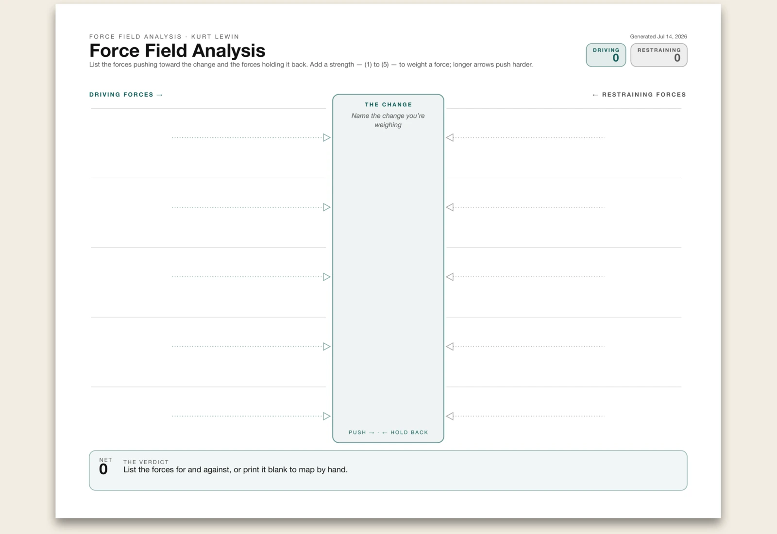 Force Field Analysis blank layout preview