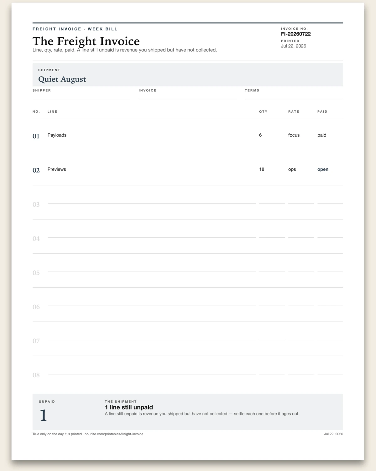The Freight Invoice alt style preview