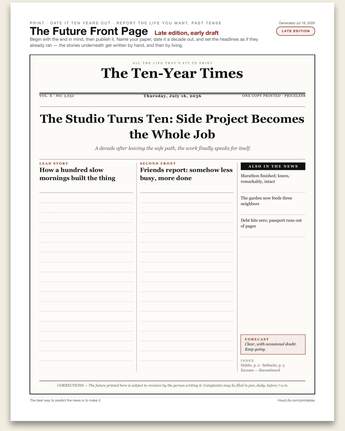 The Future Front Page filled example preview
