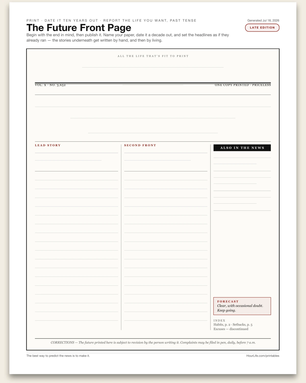 The Future Front Page blank layout preview
