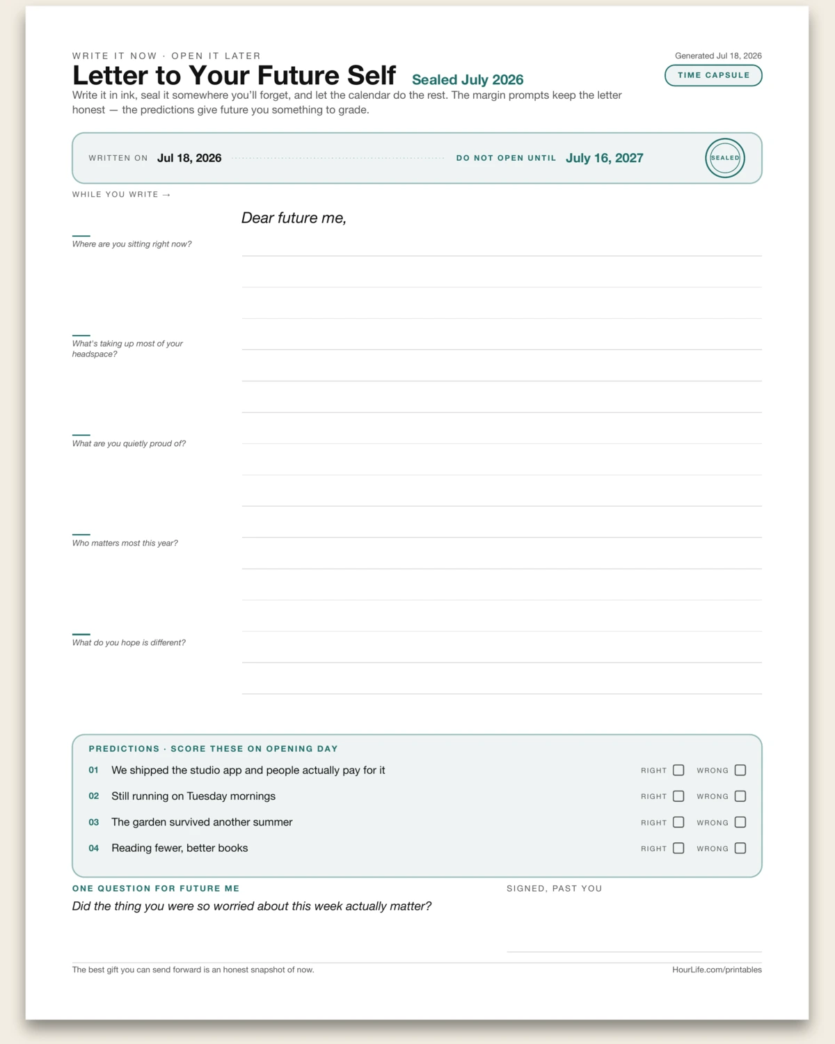 Letter to Your Future Self filled example preview