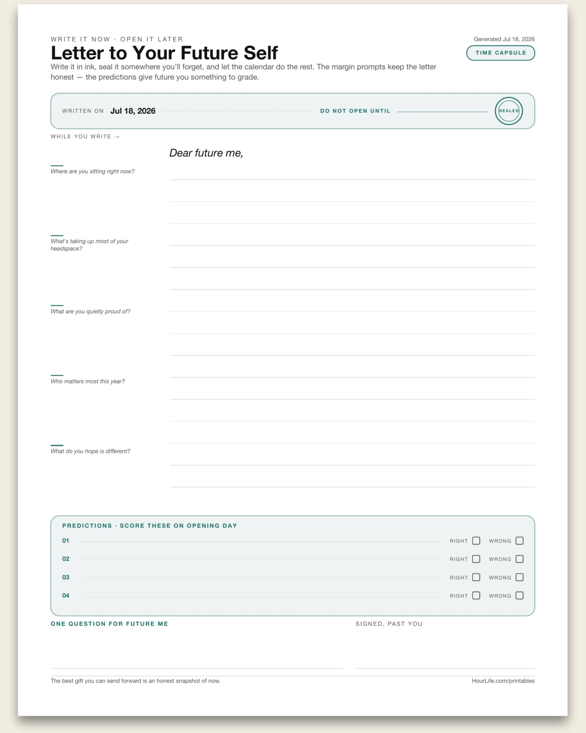 Letter to Your Future Self blank layout preview