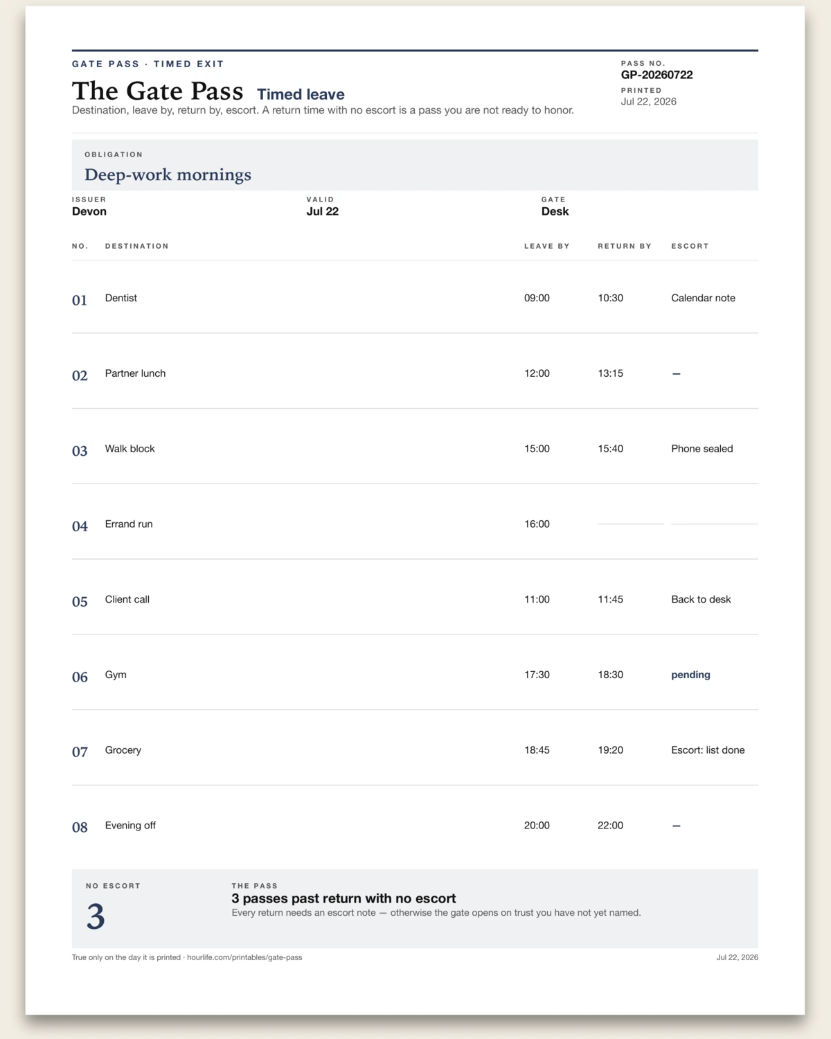 The Gate Pass filled example preview