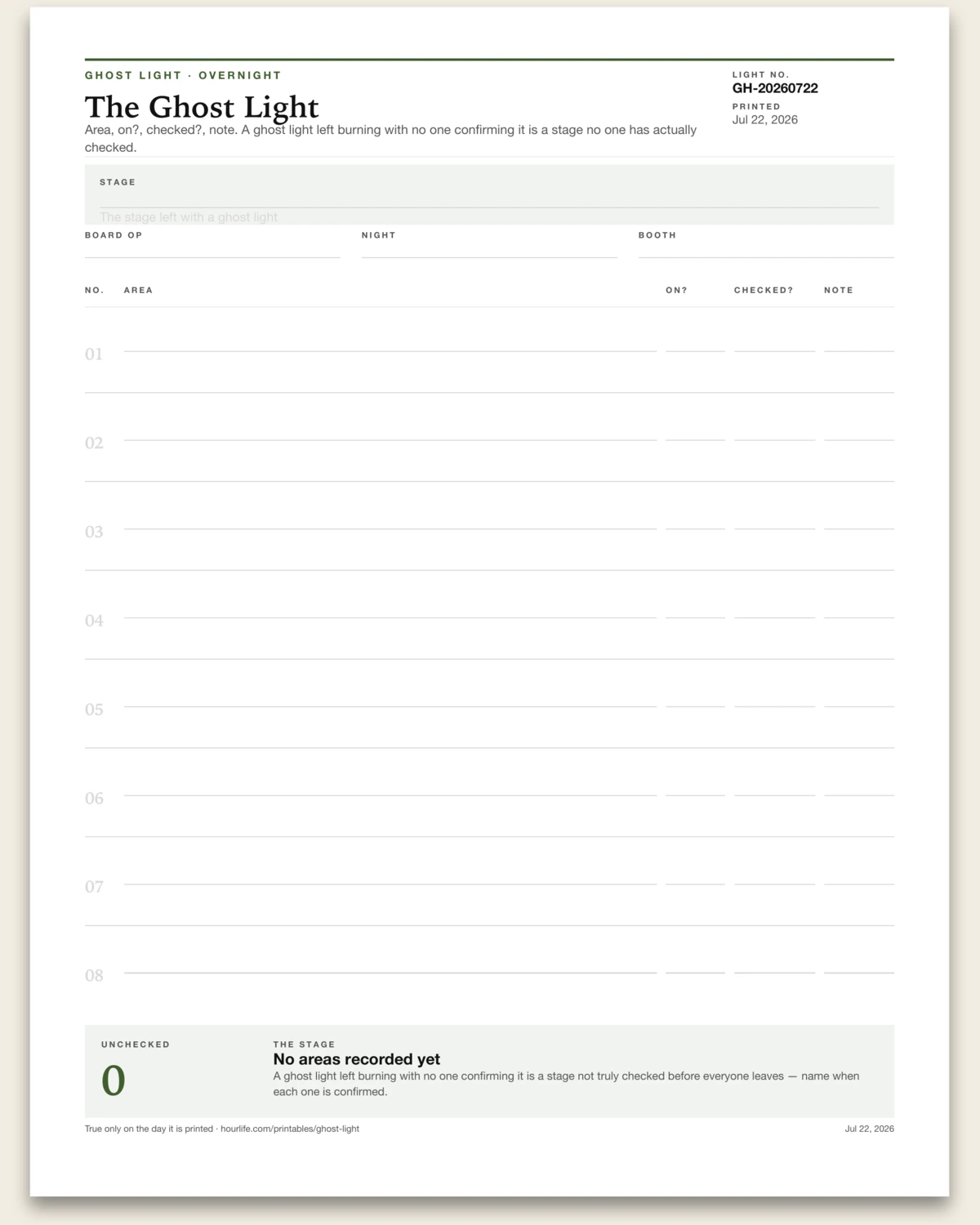 The Ghost Light blank layout preview