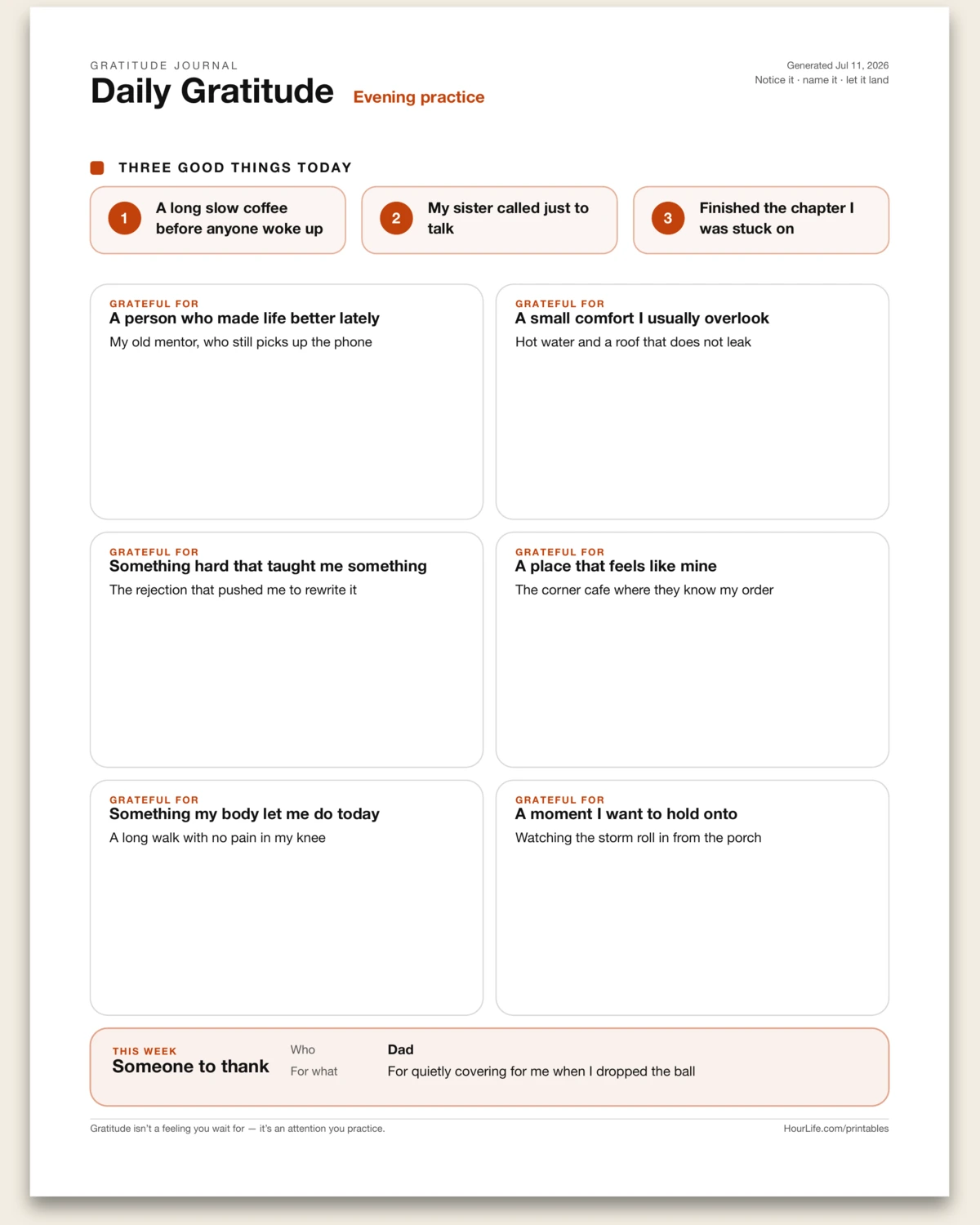 Gratitude Journal filled example preview