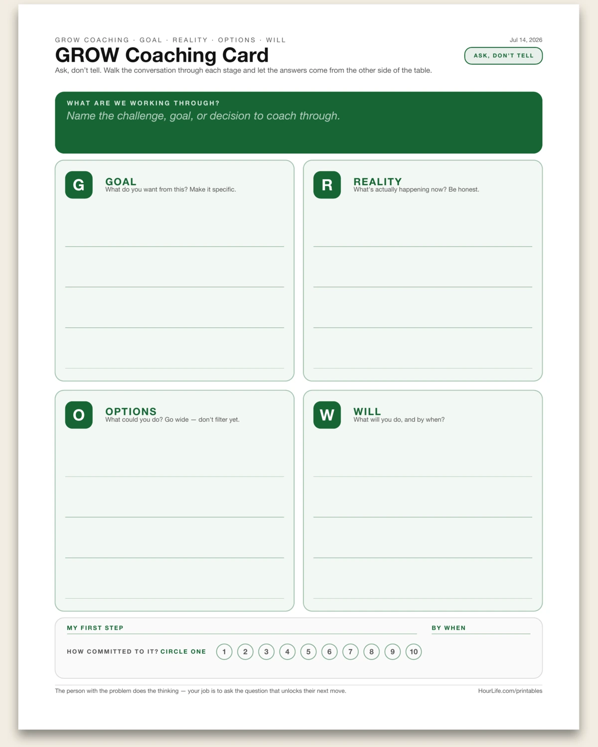 GROW Coaching Card blank layout preview