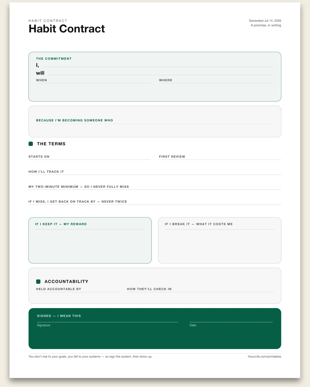 Habit Contract blank layout preview