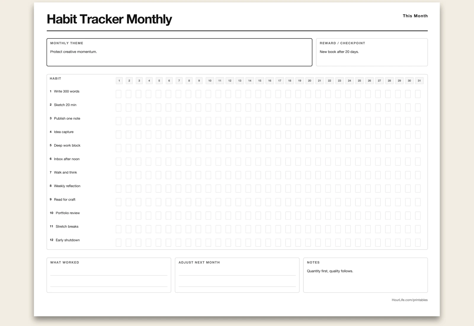Habit Tracker (Monthly) alt style preview