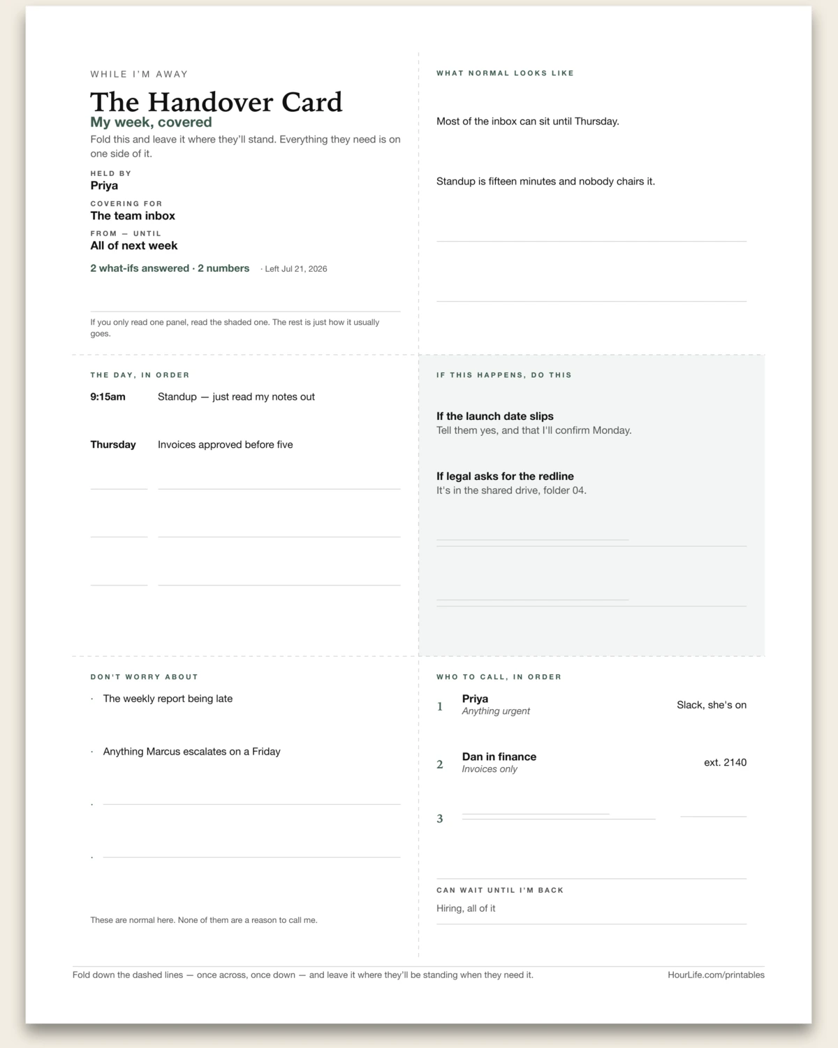 The Handover Card alt style preview