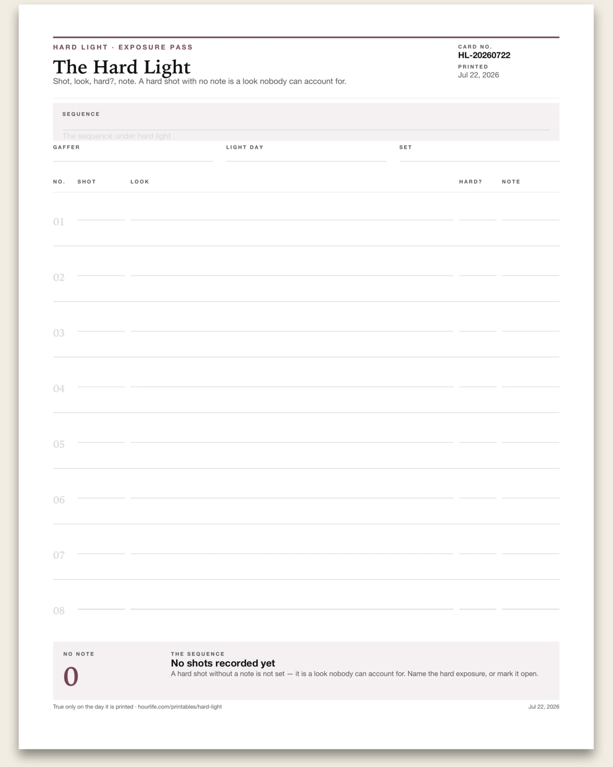 The Hard Light blank layout preview