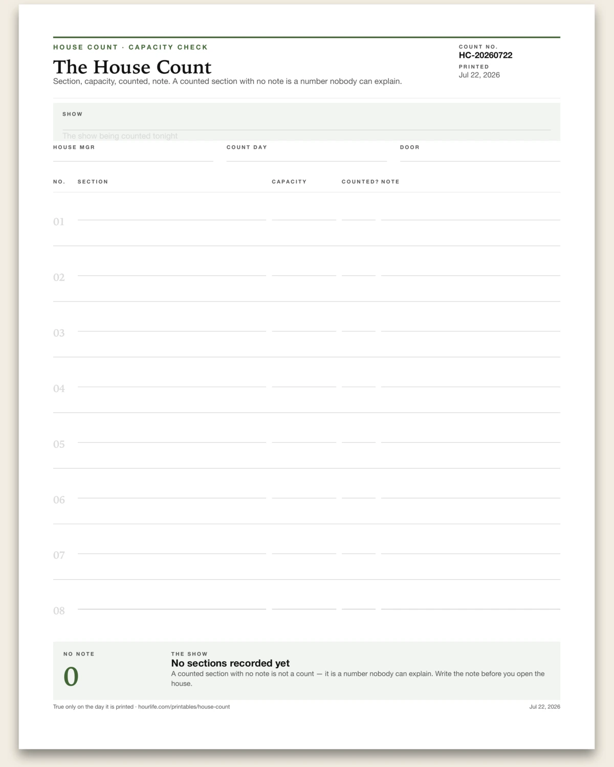 The House Count blank layout preview