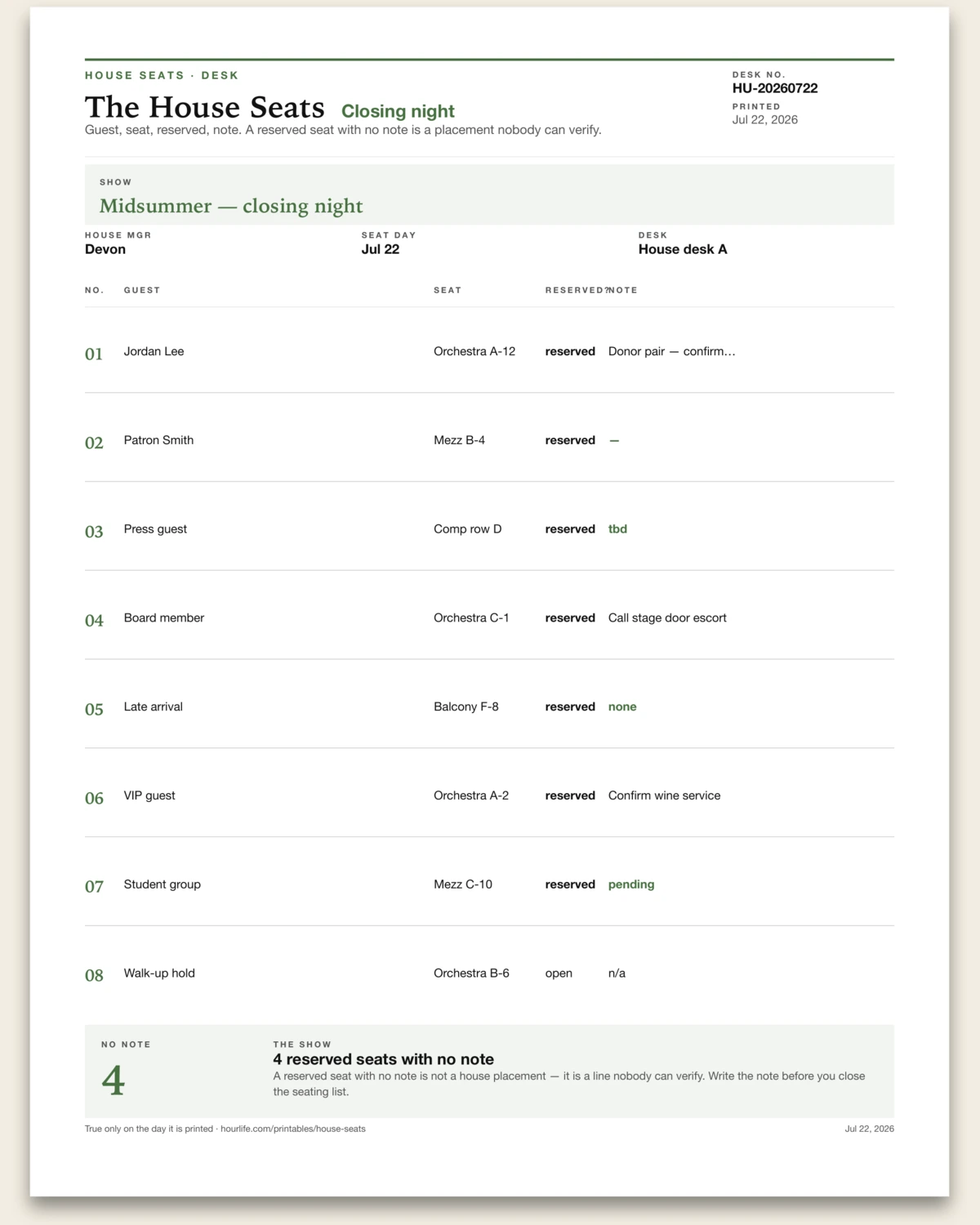 The House Seats filled example preview
