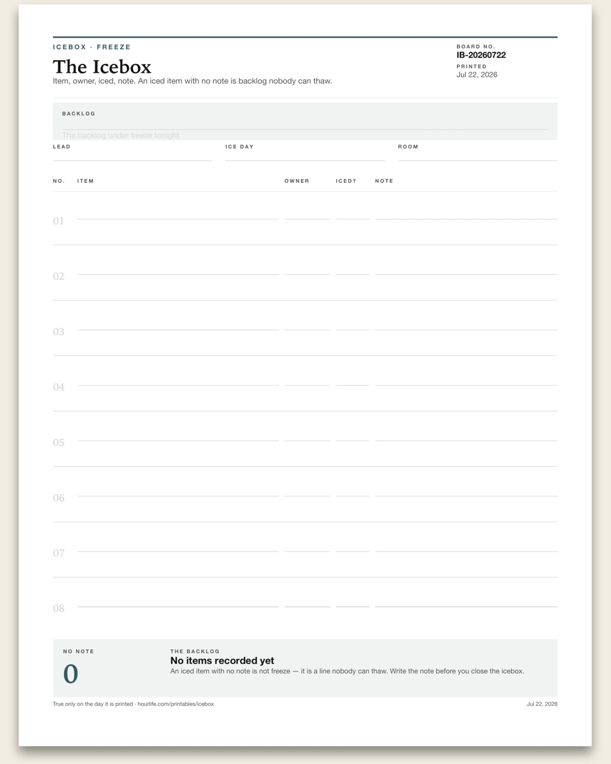 The Icebox blank layout preview