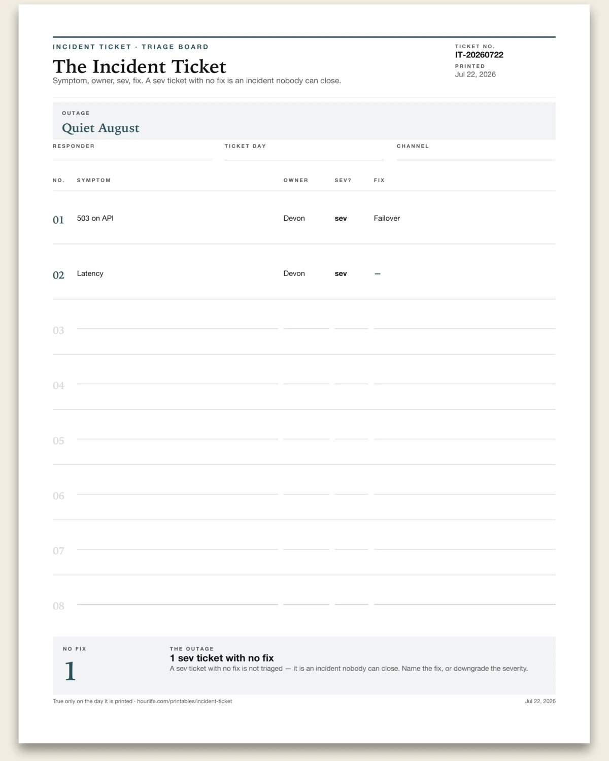 The Incident Ticket alt style preview