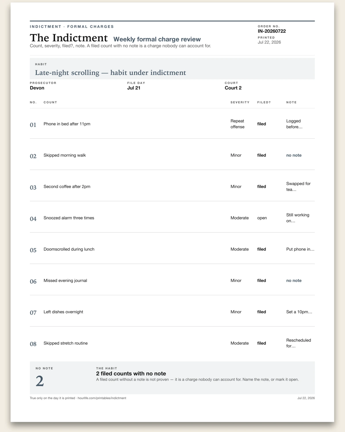 The Indictment filled example preview