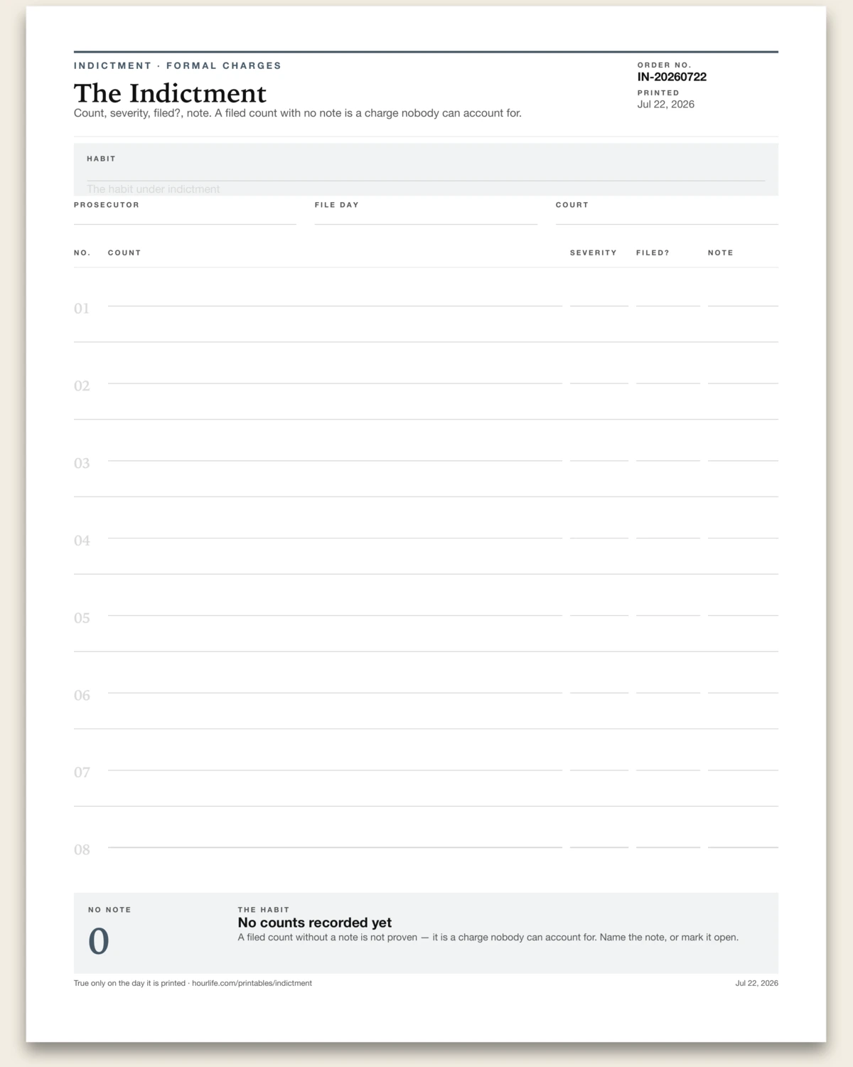 The Indictment blank layout preview