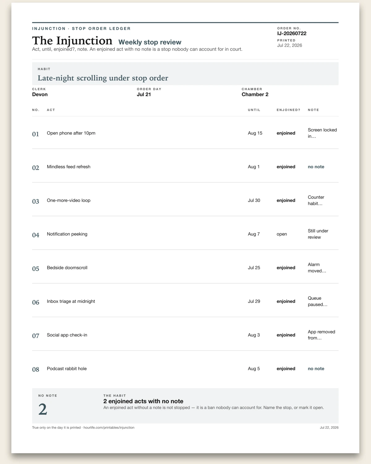 The Injunction filled example preview