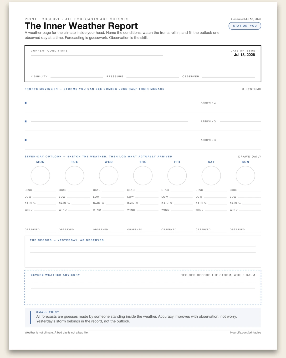 The Inner Weather Report blank layout preview