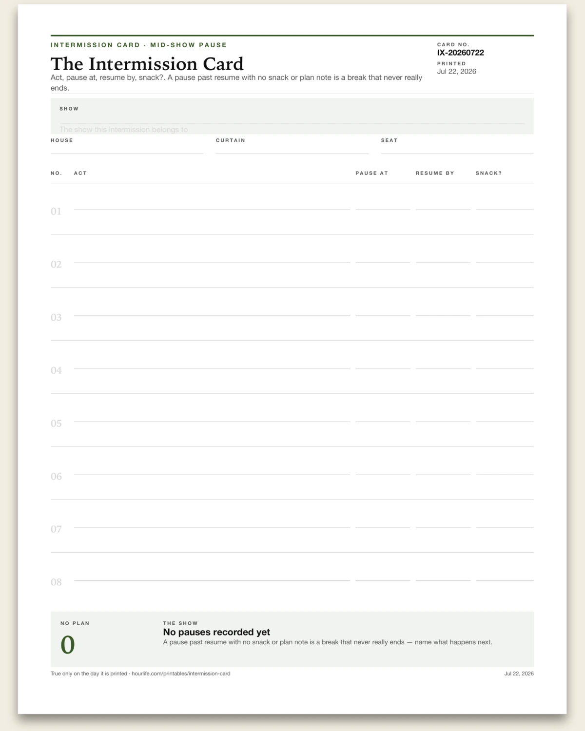 The Intermission Card blank layout preview