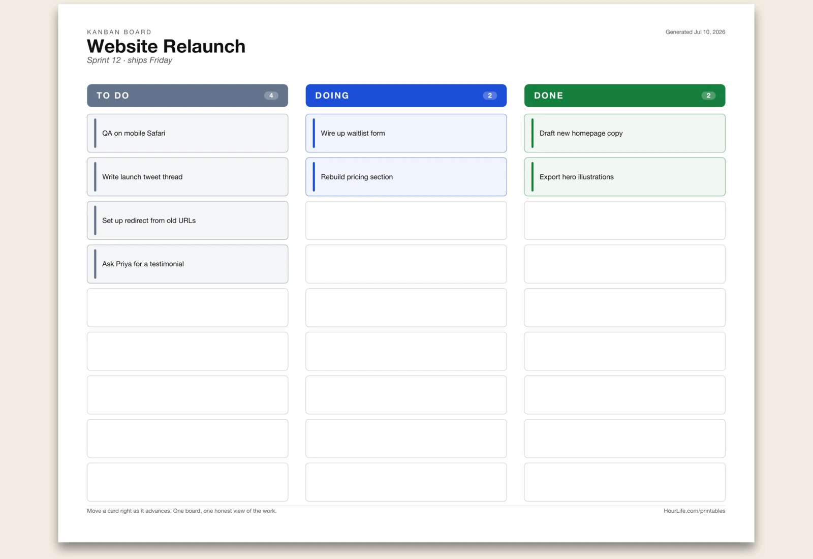 Kanban Board filled example preview