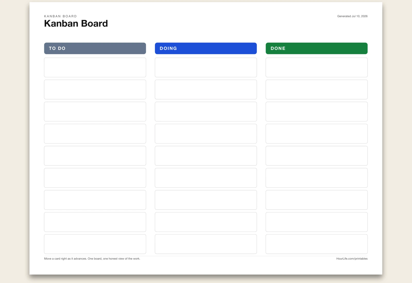 Kanban Board blank layout preview