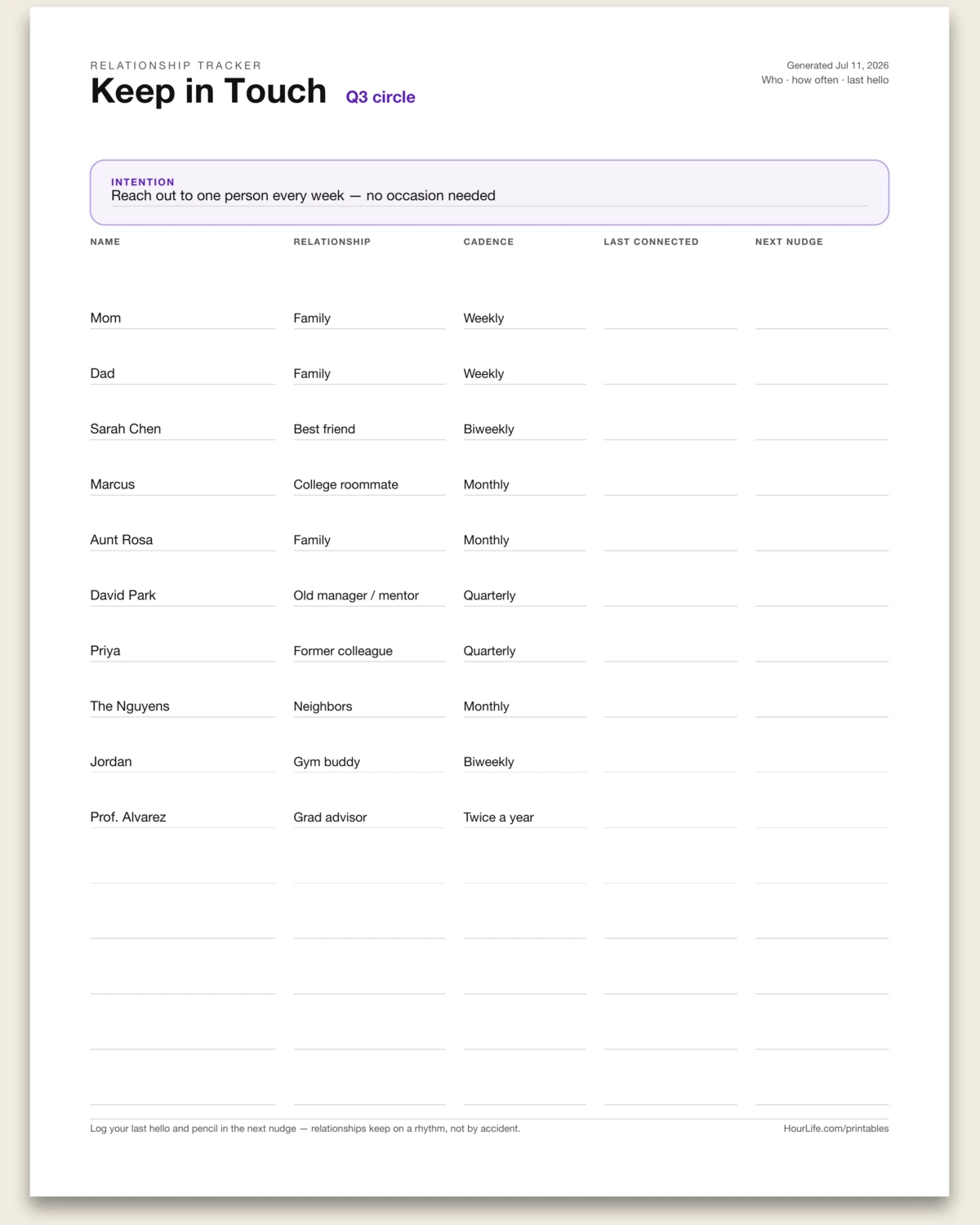 Keep in Touch filled example preview